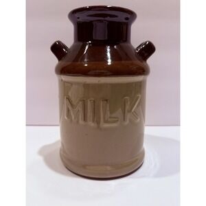 Vintage Stoneware Milk Crock Brown Drip Glaze Farmhouse Jar 8"